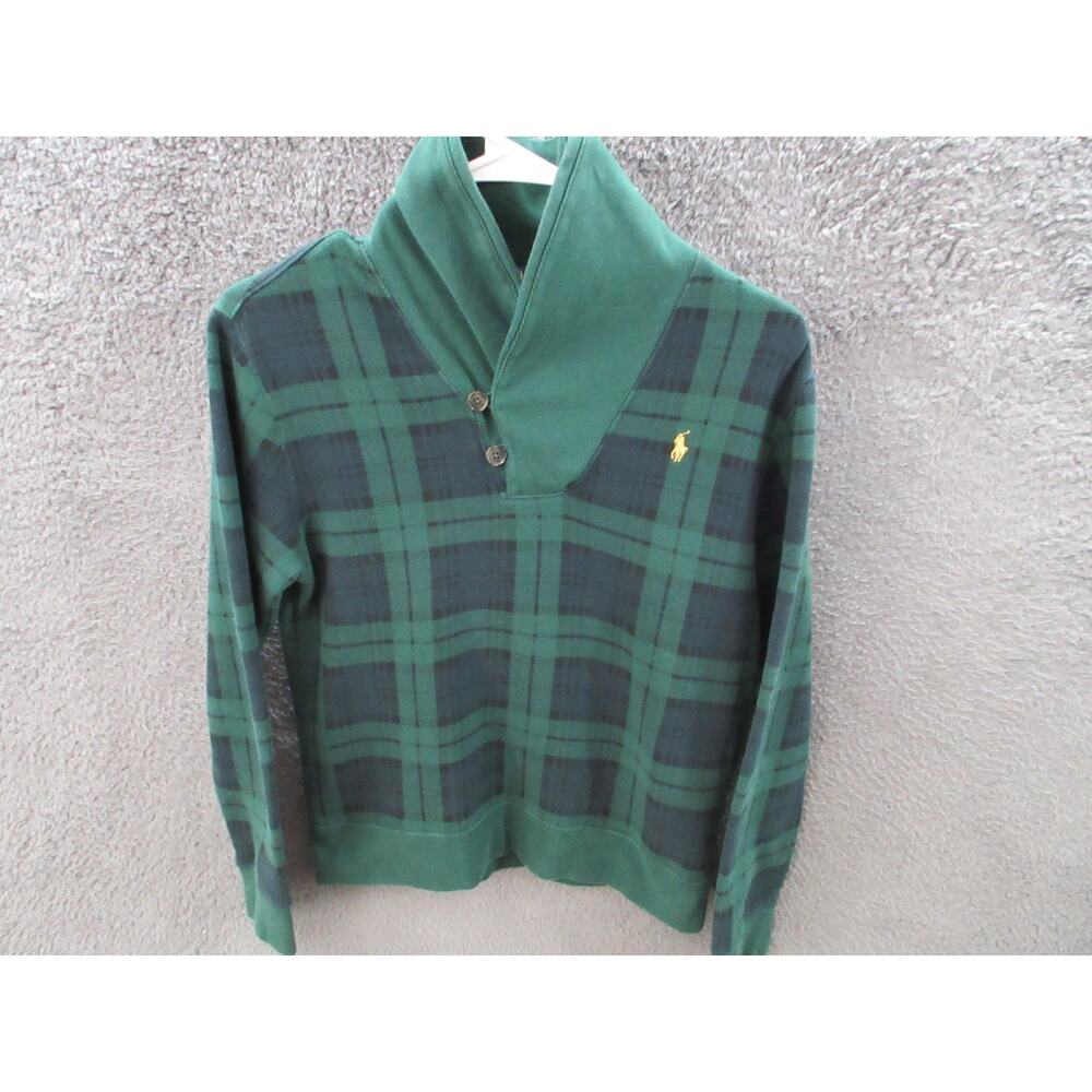 Polo Ralph Lauren Boy's Large 14/16 Shawl Neck Plaid Sweatshirt Sweater w/ Pony